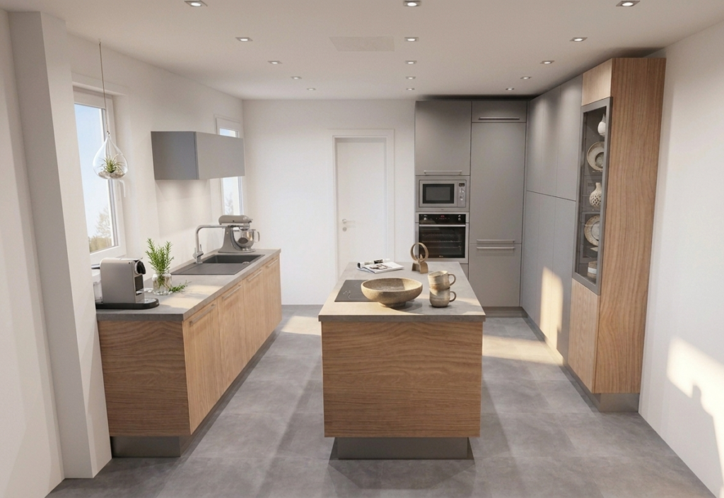 Cuisine Marne-la-Vallée design Arredo noir mat et bois Bailly-Romainvilliers