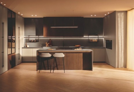 Cuisine Val d'Europe Arredo3 Time laqué mat piuma et Asia noce