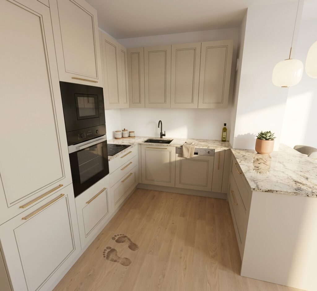 Cuisiniste Val d'Europe cuisine Arredo3 MEG Fango et plan granit Altissima